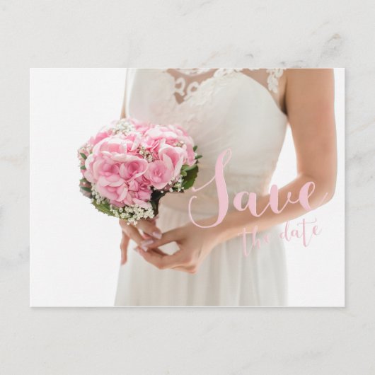 Bridal White Wedding retten das Datum der Einladun Ankündigungspostkarte (Vorderseite)