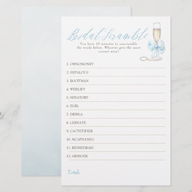 Bridal Word Scramble Fun Bridal Shower Game Card (Vorne/Hinten)
