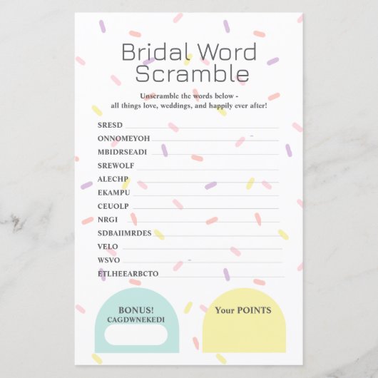 Bridal Word Scramble Game (Vorderseite)