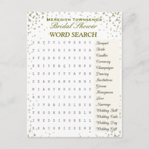 Bridal Word Search Gold Confetti Einladungspostkarte