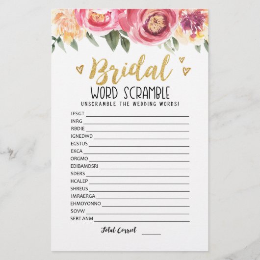 Bridal Wort Rammspiel mit Antworten (Vorderseite)