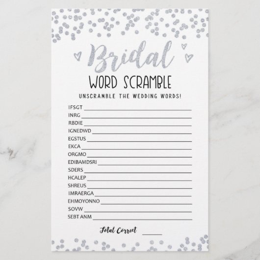 Bridal Wort Rammspiel mit Antworten (Vorderseite)