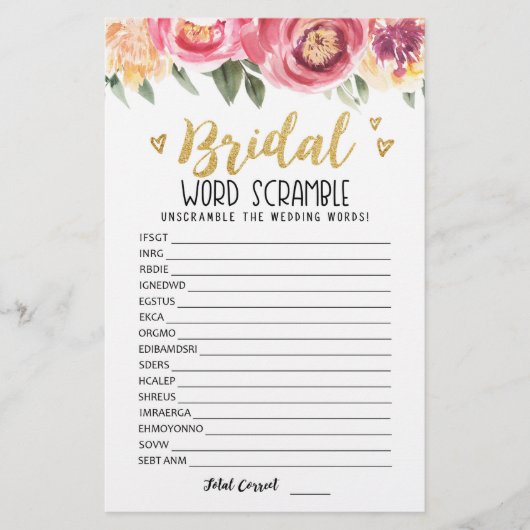 Bridal Wort Rammspiel mit Antworten (Vorderseite)
