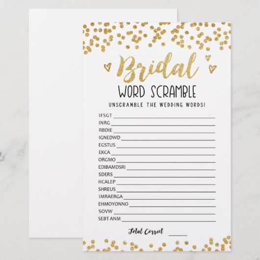 Bridal Wort Rammspiel mit Antworten (Vorne/Hinten)