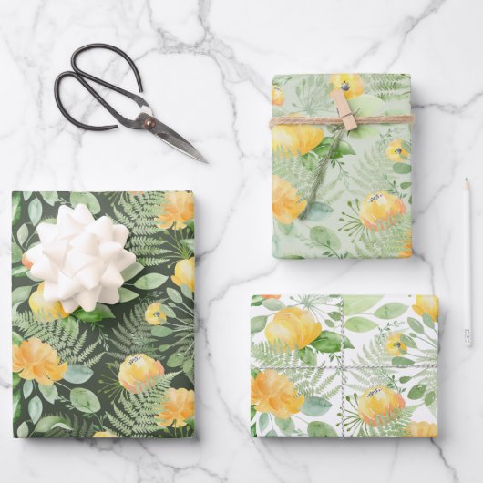 Bridal Yellow Peonies und Green Ferns Geschenkpapier Set (Vorderseite)