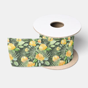Bridal Yellow Peonies und Green Ferns Satinband