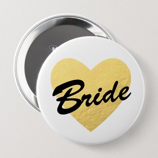 Bride Abzeichen | goldenes Herz | Junggeselinnen-A Button (Vorne & Hinten)