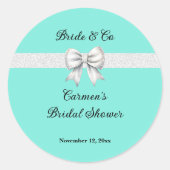 Bride and Co. White Glitzer Bow Brautparty Runder Aufkleber (Vorderseite)