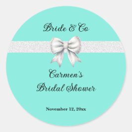 Bride and Co. White Glitzer Bow Brautparty Runder Aufkleber