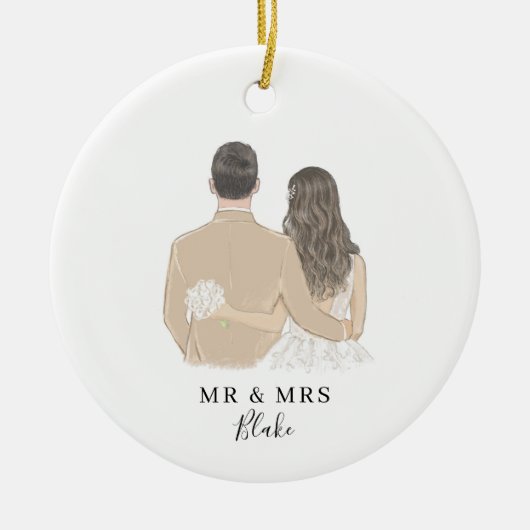 Bride and Groom Illustration Keramik Ornament (Vorne)
