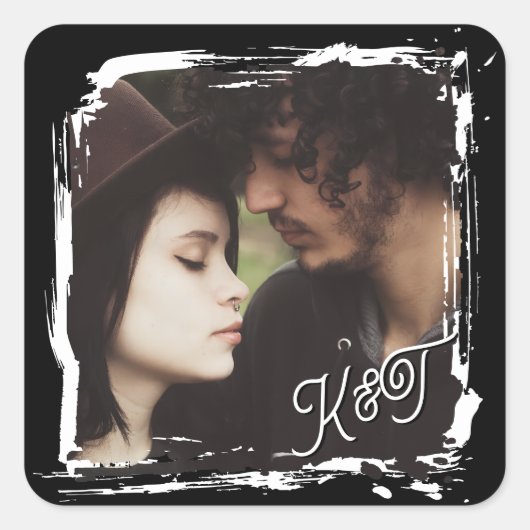Bride and Groom Initials Photo Template Wedding Quadratischer Aufkleber (Vorderseite)