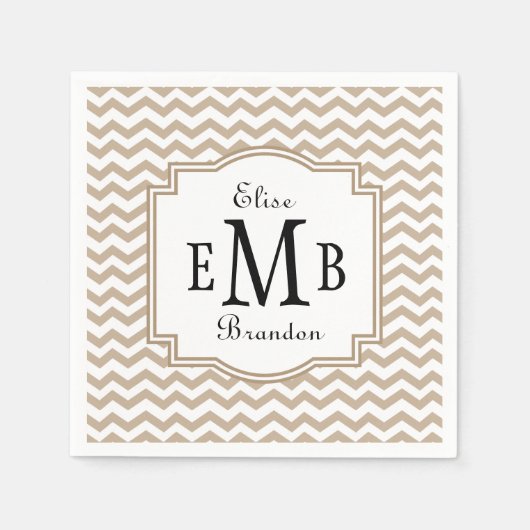 Bride and Groom Initials Sand Chevrons A19 Serviette (Vorderseite)