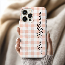 Bride and Groom Matching Peach Plaid Phone Case
