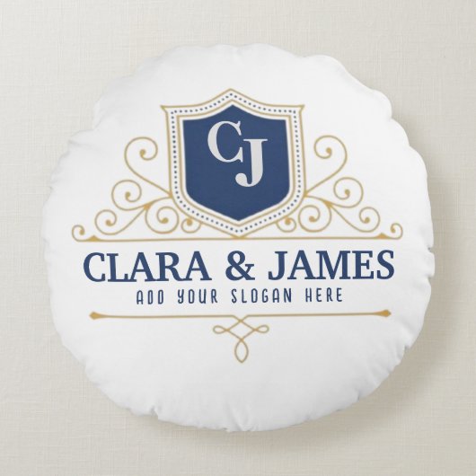 Bride And Groom Monogram Names Elegant Weeding Rundes Kissen (Vorderseite)