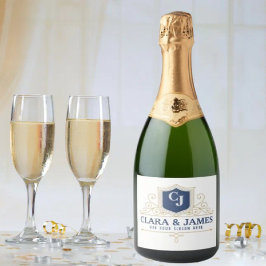 Bride And Groom Monogram Names Elegant Weeding Schaumweinetikett