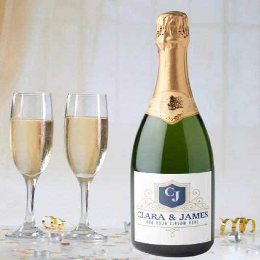 Bride And Groom Monogram Names Elegant Weeding Schaumweinetikett