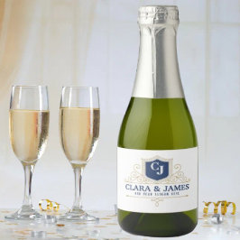 Bride And Groom Monogram Names Elegant Weeding Schaumweinetikett