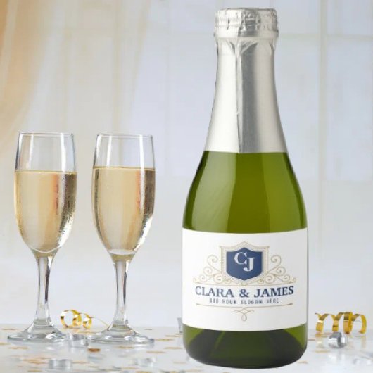 Bride And Groom Monogram Names Elegant Weeding Schaumweinetikett