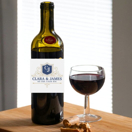 Bride And Groom Monogram Names Elegant Weeding Weinetikett