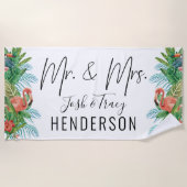 Bride and Groom, Mr. and Mrs Tropical Custom Strandtuch (Vorderseite)