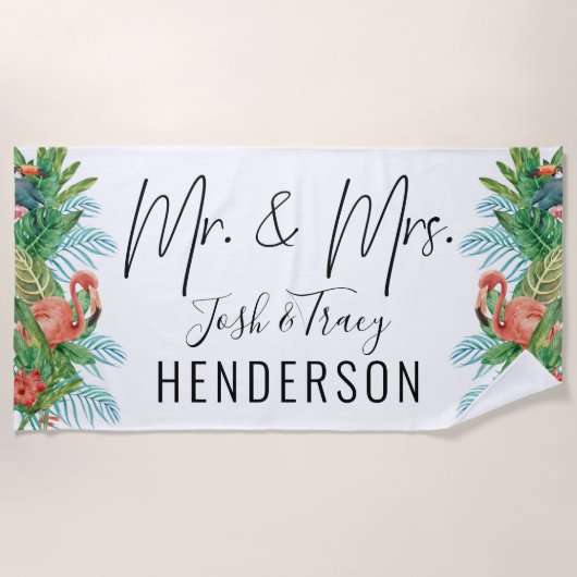 Bride and Groom, Mr. and Mrs Tropical Custom Strandtuch (Vorderseite)