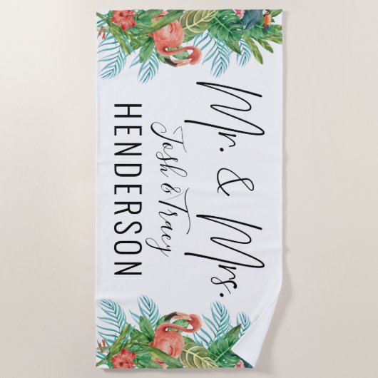 Bride and Groom, Mr. and Mrs Tropical Custom Strandtuch (Vorderseite)