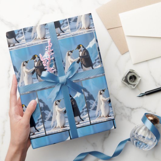 Bride and Groom Penguins Dancing On Ice Geschenkpapier (Schenken)