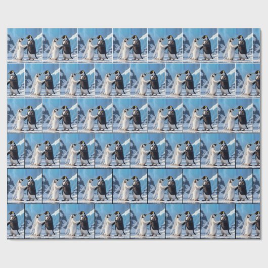 Bride and Groom Penguins Dancing On Ice Geschenkpapier (Flach)
