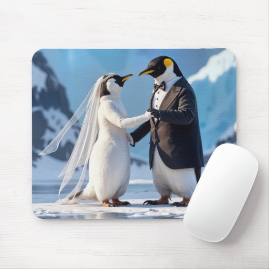 Bride and Groom Penguins On an Iceberg Mousepad (Mit Mouse)