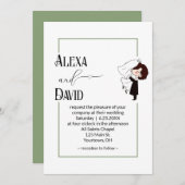 Bride and Groom with Sage Green Border Einladung (Vorne/Hinten)