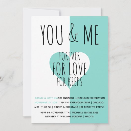 BRIDE Aquamarin Blue You & Me Wedding Suite Party Einladung (Rückseite)