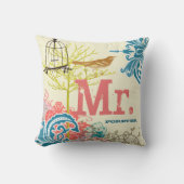 Bride Aquamarin Damask Love Bird Birdcage Mr Forev Kissen (Vorderseite)