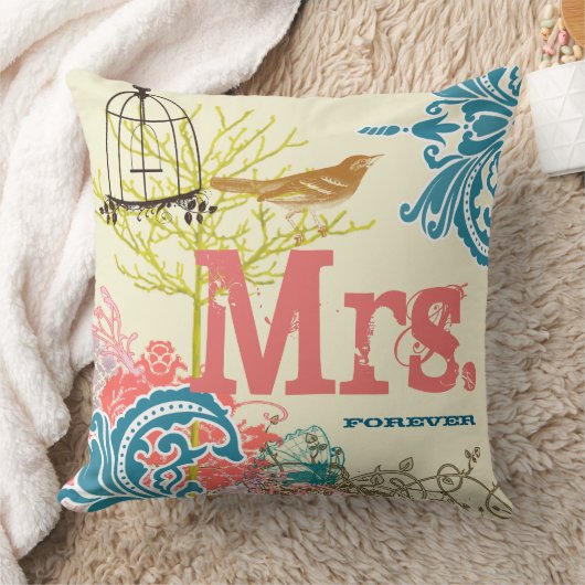 Bride Aquamarin Damask Love Bird Birdcage Mrs Fore Kissen (Decke)