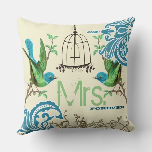 Bride Aquamarin Green Damask Bird Birdcage Mrs. Fo Kissen (Rückseite)
