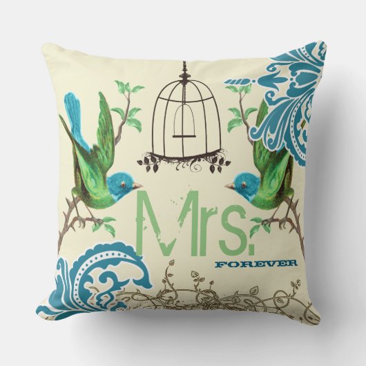 Bride Aquamarin Green Damask Bird Birdcage Mrs. Fo Kissen (Vorderseite)