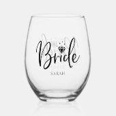 Bride Babe Bachelorette Individuelle Name Stemless Weinglas Ohne Stiel (Vorderseite)