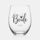 Bride Babe Bachelorette Individuelle Name Stemless Weinglas Ohne Stiel (Rückseite)