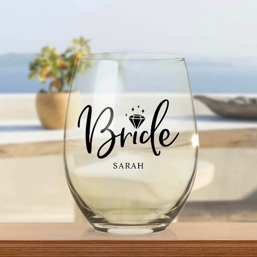 Bride Babe Bachelorette Individuelle Name Stemless Weinglas Ohne Stiel