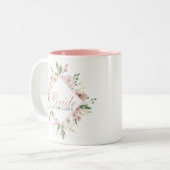 Bride Beautiful Blush Pink Floral Monogram Wedding Zweifarbige Tasse (Vorderseite Links)