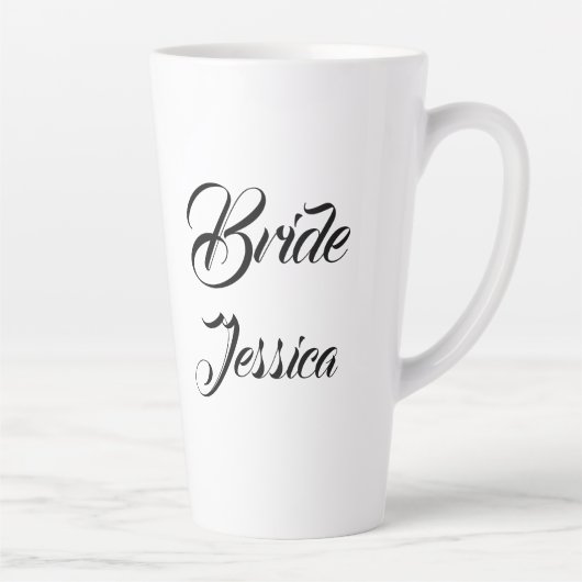 Bride Black Elegant Script Geschenke Stilvolle Hoc Milchtasse (Rechts)