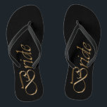 Bride Black Gold Drehbuch elegante Hochzeit Badesandalen<br><div class="desc">Bride,  Gold-Drehbuch und schwarz elegante Hochzeit Flip Flops</div>