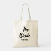 Bride Black Script Personalisiert Wedding Tote Bag Tragetasche (Rückseite)