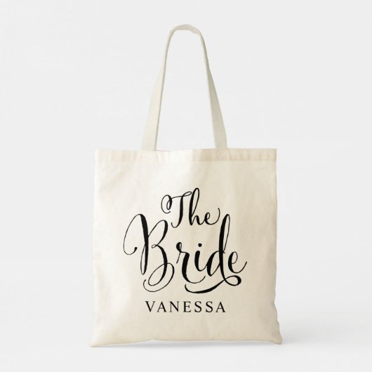 Bride Black Script Personalisiert Wedding Tragetasche (Rückseite)