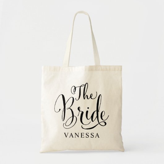 Bride Black Script Personalisiert Wedding Tragetasche (Vorne)