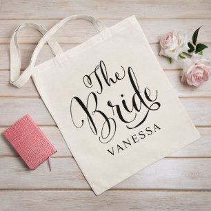 Bride Black Script Personalisiert Wedding Tragetasche