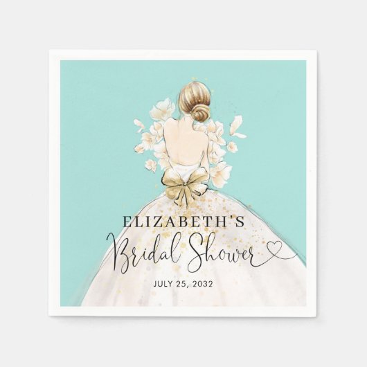 Bride Blonde Dress Blue Gold Floral Brautparty Serviette (Vorderseite)