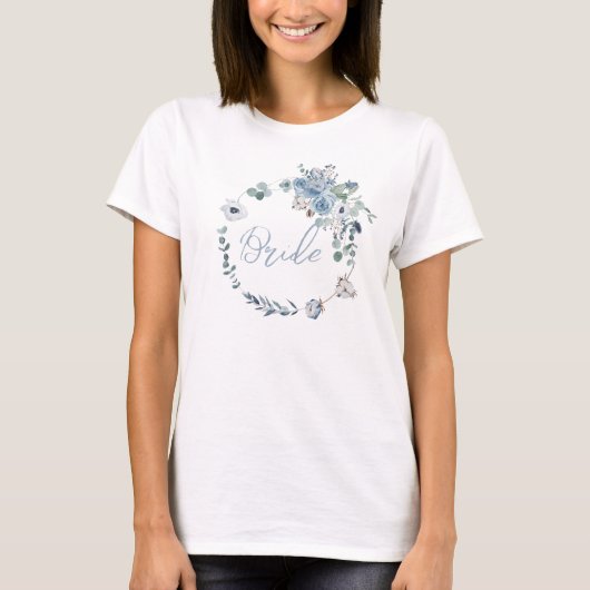 Bride Blue Floral Wedding T - Shirt (Vorderseite)