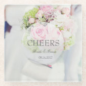 Bride Blume Bouquet bearbeitbare Cheers Glasuntersetzer (Vorderseite)