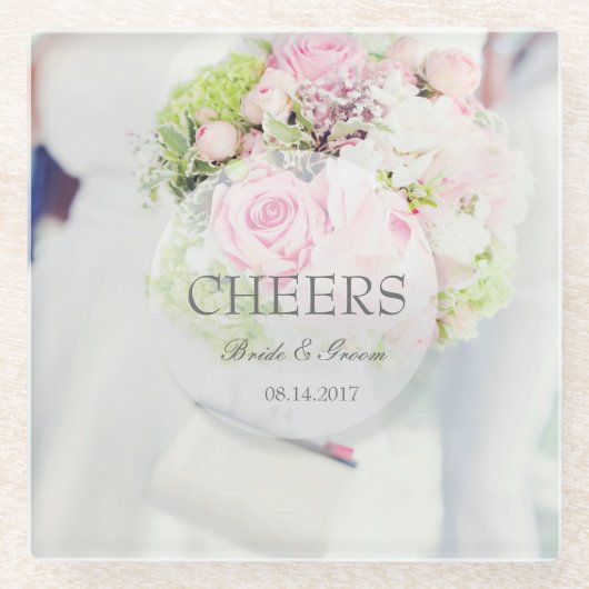 Bride Blume Bouquet bearbeitbare Cheers Glasuntersetzer (Vorderseite)
