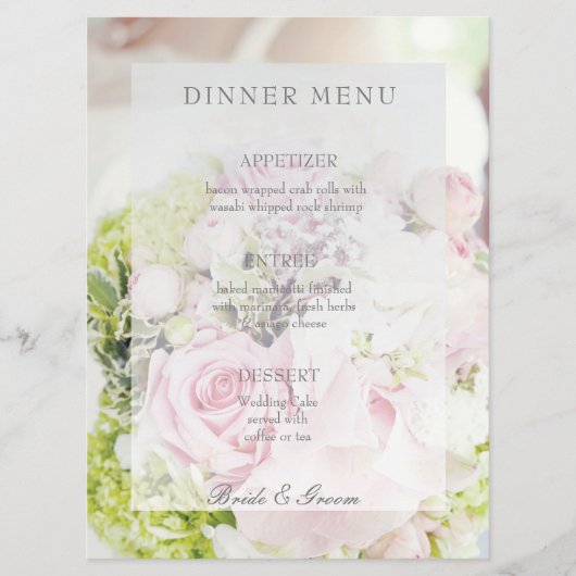 Bride Blume Brauquet bearbeitbares Hochzeitsmenü Menükarte (Vorderseite)